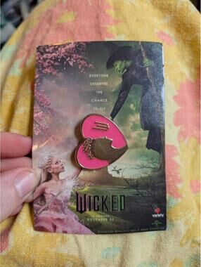 Wicked Movie Pink Heart Enamel Pin Promo Collectible with Card